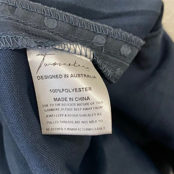 Two Sisters The Label Pip Mini Dress US 6 Ruched Ruffle Blue Polka Dot Cocktail - Picture 11 of 16